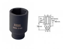 1/2" Dr Cr-Mo 6PT Deep Impact Socket 78mm Full Height Individual:8,9,10,13,14,15,17,18-41mm