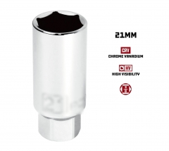 Cr-V 3/8" Dr 6PT Thin Wall Spark Plug Socket w Magnetic 21mm