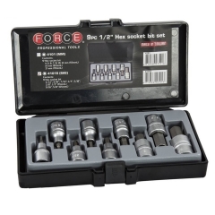 Force 1/2" Dr. 4101 / 4101S Hex Socket Bits 9pc 4-17mm Metric / 5/32-5/8" Imperial Set