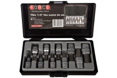 Force 4111 1/2" Dr. Hex Socket Bits 10pc Metric H4-12mm Set