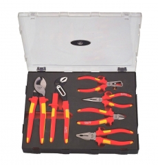 Force K50628 6pc Insulated Pliers Set: Cable Cutter, Adjustable Wrench, Side Cutter, Wire Stripper, Long Nose, Lineman