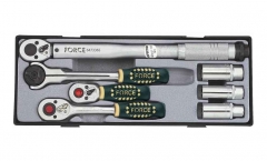 Force T30712 3/8" Dr. Socket Accessories Set: Torque Wrench, Reversible, Stubby, Flexible Ratchet Handles