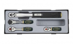 Force T2046 1/4" Dr. Socket Accessories 4pc Set: Torque Wrench, Stubby, Flexible Reversible Ratchet Handle