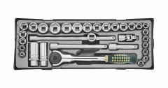 Force T3322-23 3/8" Dr. 6PT Flank Metric SAE Imperial Socket & Accessories 32pc Set