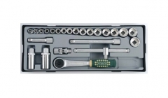 Force T3251-72-5 3/8" Dr. 6-22mm 6pt Socket & Accessories 24pc Set 72T Ratchet Handle