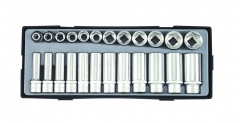 Force T4248 24pc 6pt / 12pt 1/2" Dr. Flank Regular & Deep Socket Set: 8-19mm Metric / 3/8-1.1/16" Imperial