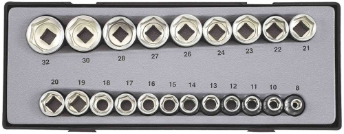 Force T4212 8-32mm 21pc 1/2" dr. Flank Regular Socket Metric Set