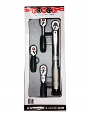 Force T2045 1/4" Dr. Socket Accessories 4pc Set: Torque Wrench, Stubby, Flexible Reversible Ratchet Handle