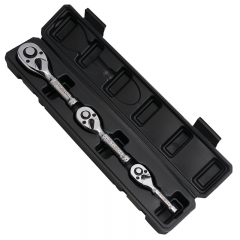 Cr-V 72T Reversible Ratchet Socket Drive Stubby Handle 1/2"-3/8"-1/4" 3pc Set