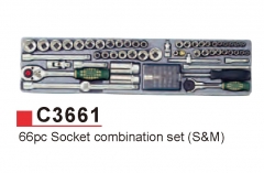 Force C3661 66pc 1/4"+3/8" Dr. Metric SAE Socket & Accessories Set