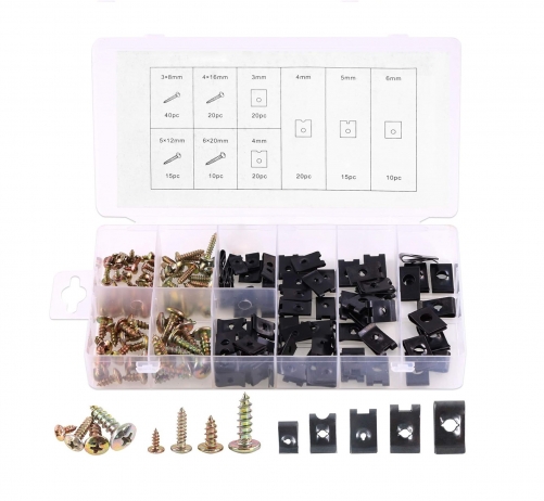 170pc 9 Size Car U Nut 3-6mm U-Clips with Zinc Plated Phillips Screws Panel Beating Assortment