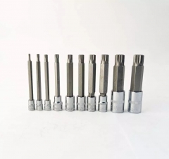 4"/100mm Long Reach 10pc XZN Triple Square Spline Socket Bit: M4,5,6,8,9,10,12,14,16,18