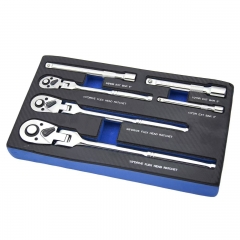 6pc Prefessional Socket Flex Head Ratchet & Extension Bar Set 1/4", 3/8", 1/2" Dr.