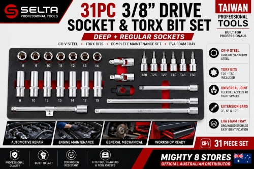 Selta Taiwan 31pc 3/8" Dr Metric Socket Torx Bit Set Deep Standard EVA Tray CR-V Selta Taiwan 31pc 3/8" Dr Metric Socket Torx Bit Set Deep Standard EVA Tray CR-V