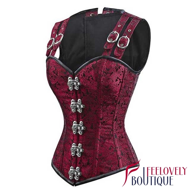 12 Steel Boned Gothic Double Buckle Straps Lace Up Corset