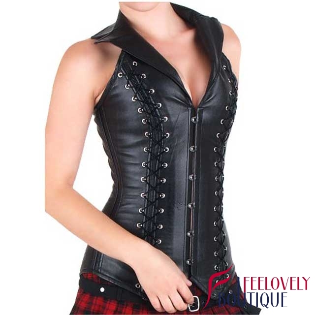 Laced Leather Steampunk Corset Gothic Halter Corset Tops