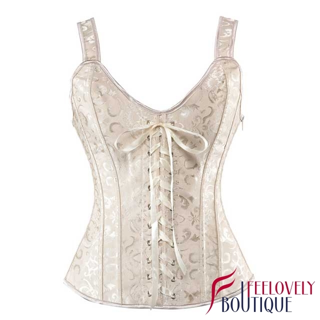 Lace-Up Jacquard Strap Corset Tops With Side Zipper