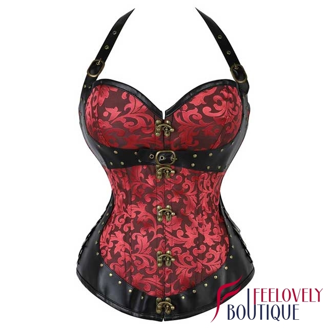 Steampunk Brocade Clasp Halter Overbust Corset