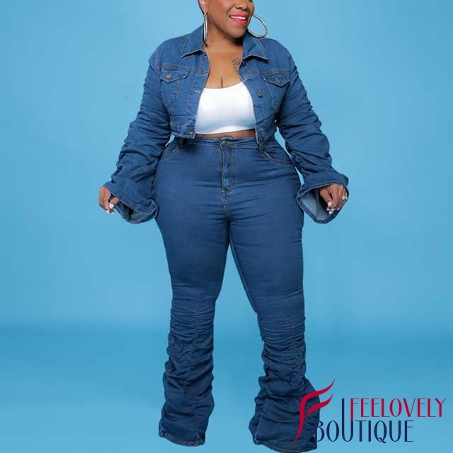 Plus Size Stacked Jacket And Jeans Set