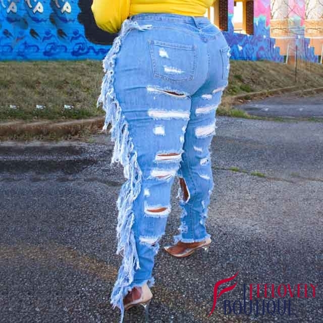 Plus Size Destroyed Fringe Jeans