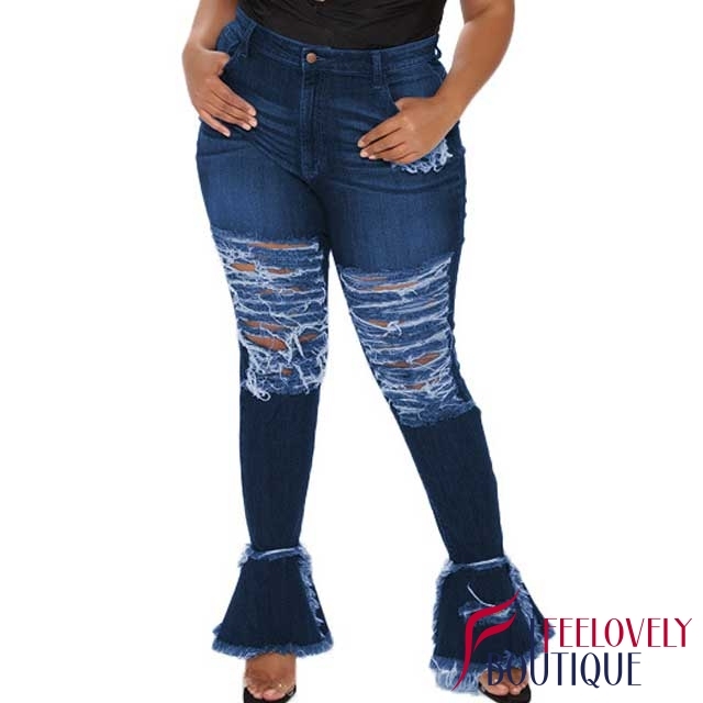 Plus Size Ripped Bell Jeans