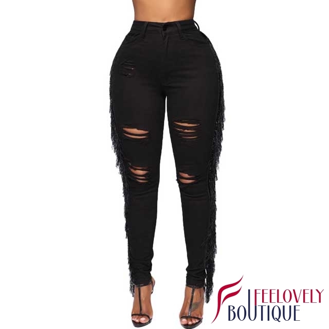 Plus Size Fringe Ripped Jeans