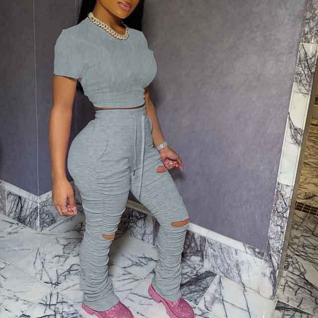 Hollow Out Stacked Tracksuit Set