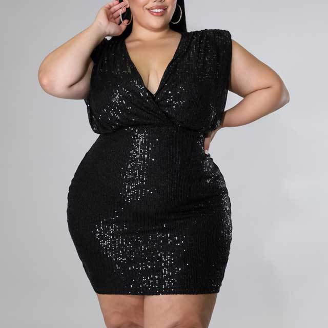 Plus Size Backless Sequin Dress
