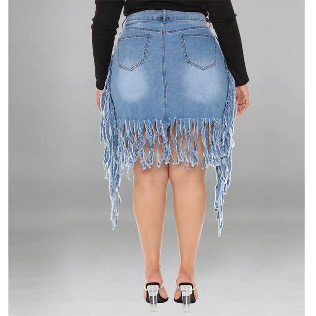 Plus Size Fringe Deim Skirt