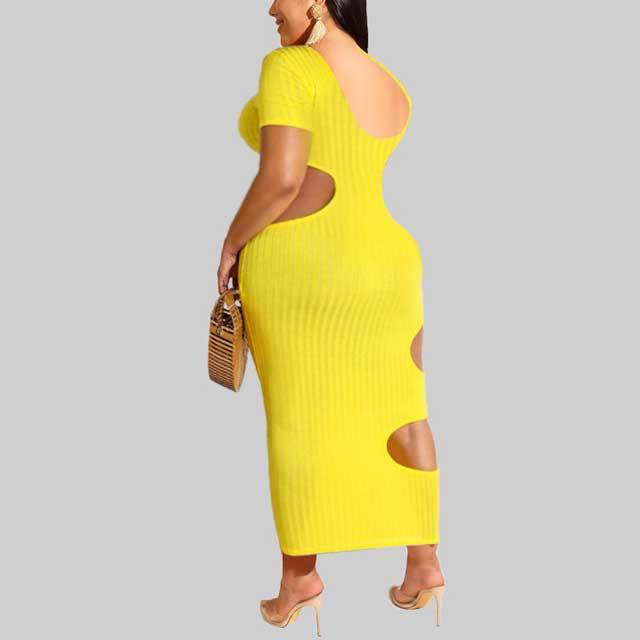 Plus Size Ribbed Hollow Out Dress