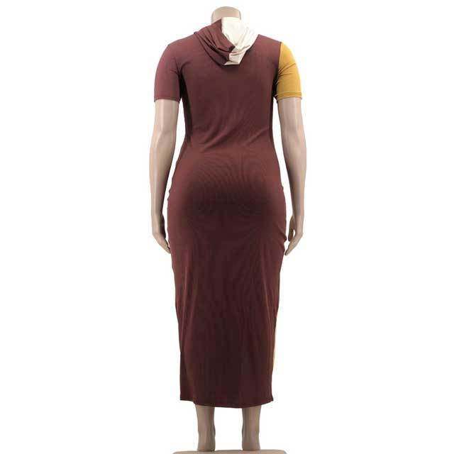 Plus Size Color Block Hooded Maxi Dress