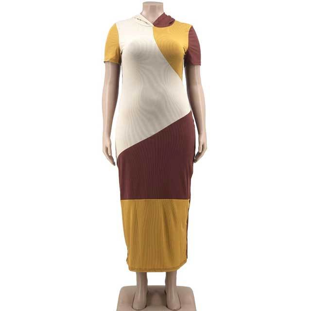 Plus Size Color Block Hooded Maxi Dress