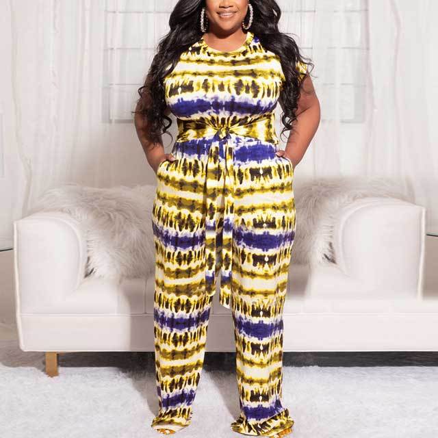 Plus Size Tie Dye Casual Pants Set