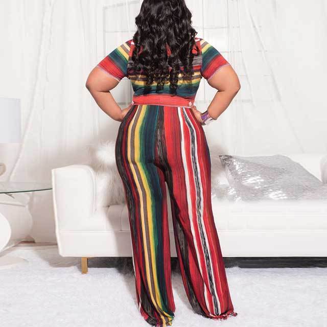 Plus Size Striped Two Piece Set