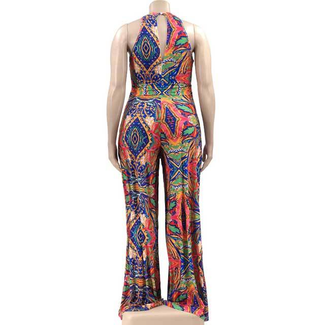 Plus Size Belted Printed Jumpsuit