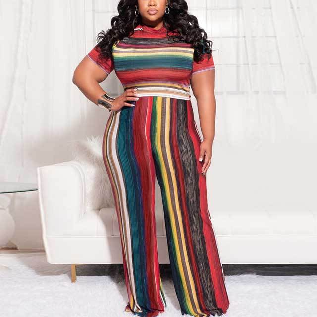 Plus Size Striped Two Piece Set