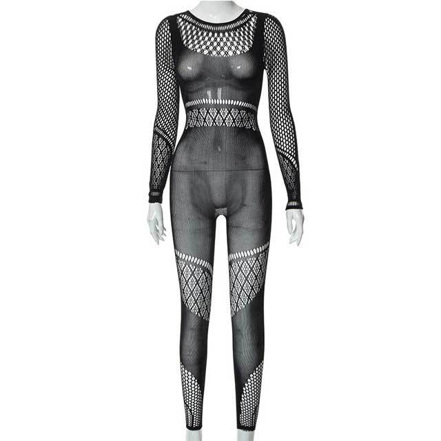 Hollow Out Mesh Lingerie Jumpsuit