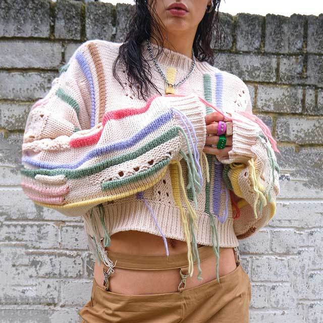 Colorful Fringe Knit Sweater