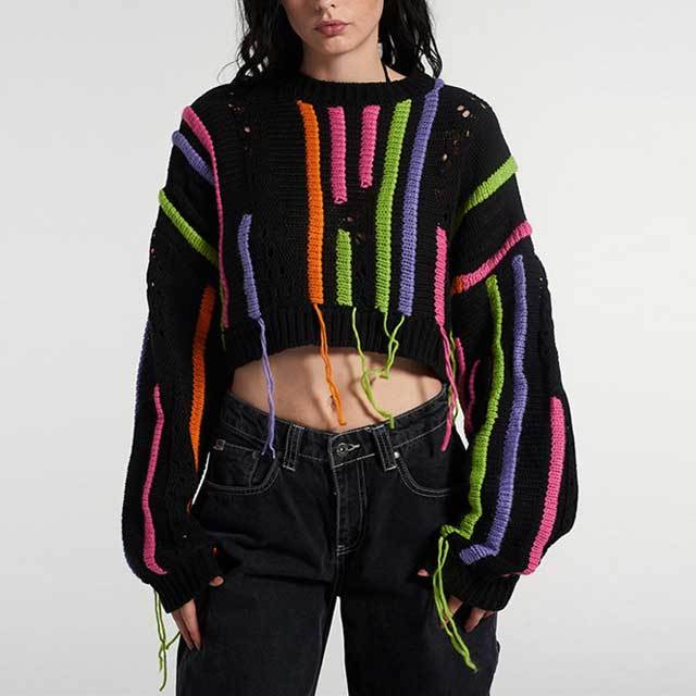 Colorful Fringe Knit Sweater