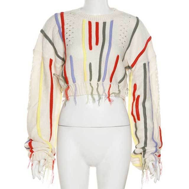 Colorful Fringe Knit Sweater
