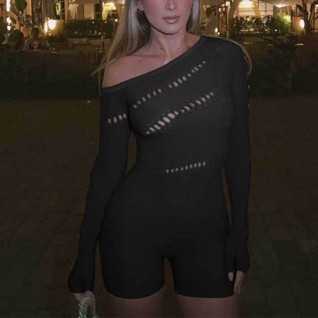 Hollow Out See Through Mesh Romper