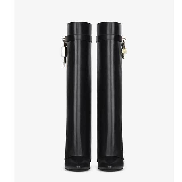 Shark Lock Wide-fit Leather Knee-high Boots