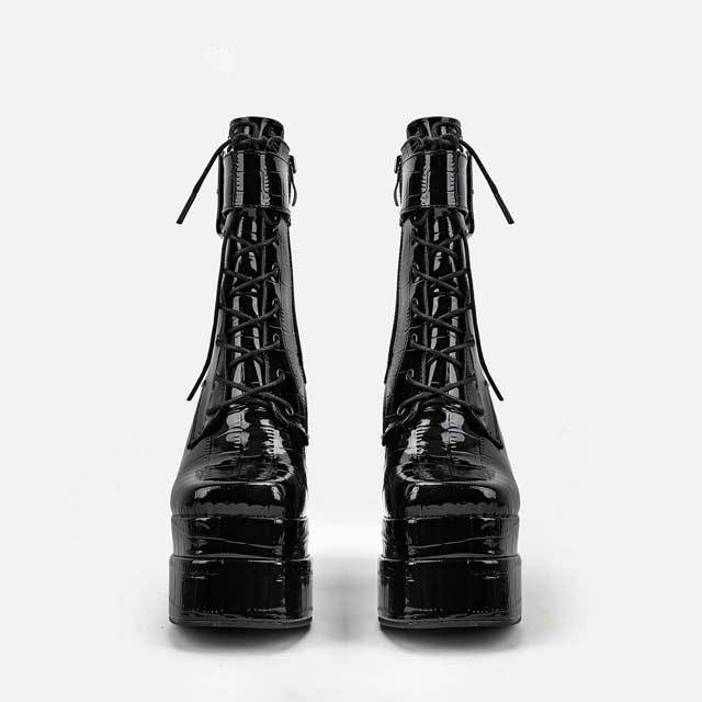 Lace-Up Zipper Leather Platform Boots