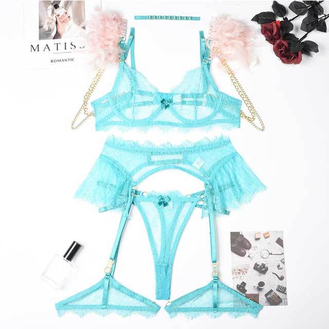 Feather Chain Lace Bra Set