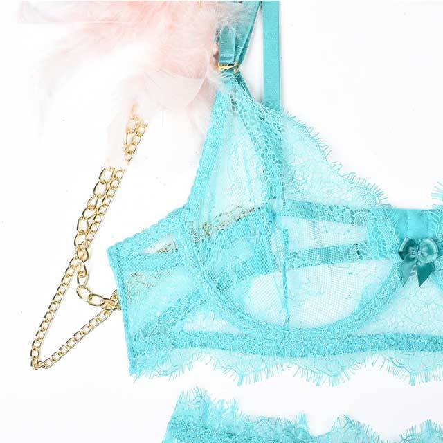 Feather Chain Lace Bra Set