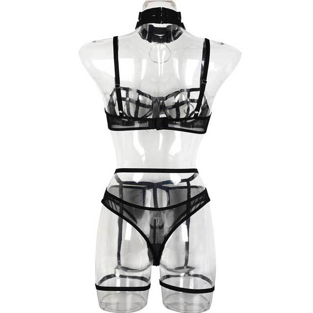 Hollow Out Mesh Bra Set