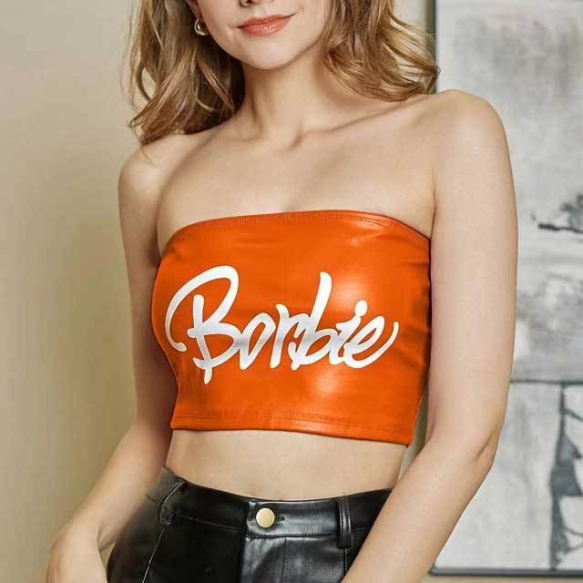 Letter Print Leather Tube Top