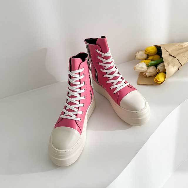Lace-Up Zipper Leather Fashion Sneakers