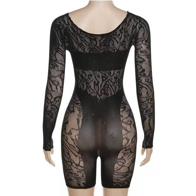 Hollow Out Long Sleeve Lingerie Romper