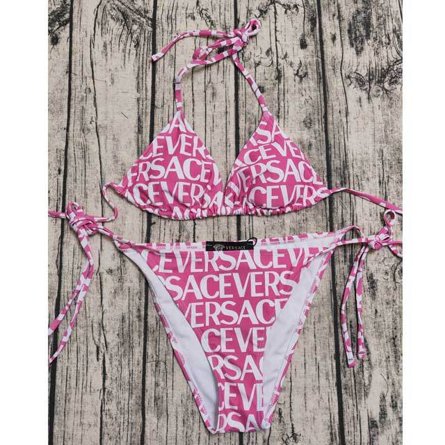 Letter Print Strappy Bikini Swimsuit